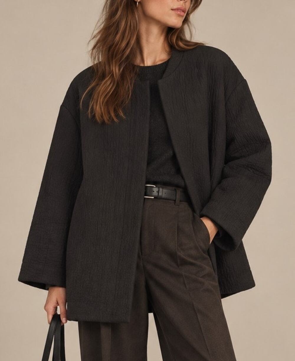 COS Womens Textured Full Zip Jacket Size M Black Oversized Scandi Minimal Fall